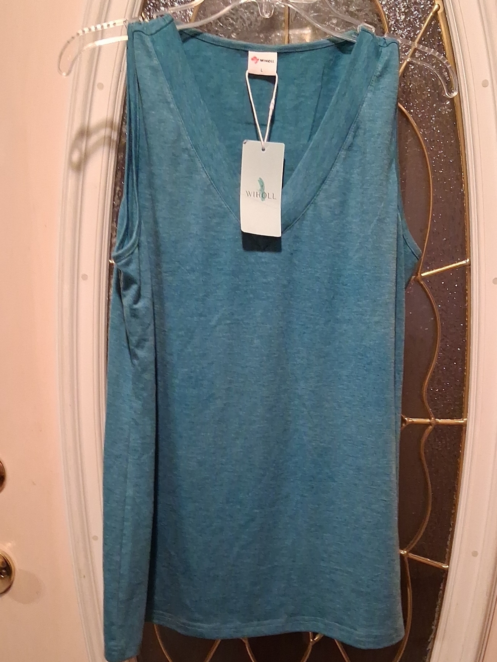 Wiholl Women's Teal V-Neck Sleeveless Tank